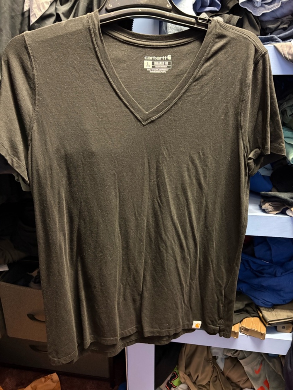 Carhartt Black Short Sleeve V-Neck Tee with Yellow Logo Tag